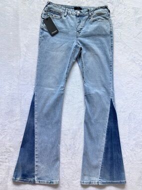 TRUE RELIGION Joey Mid Rise Flap Pocket Two-Tone Flare Jean--NWT--30